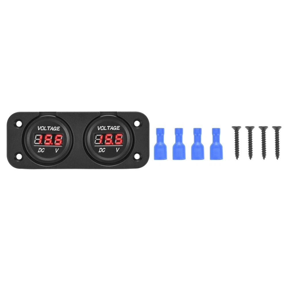 Car Dual Battery Digital LED Voltmeter Voltage Gauge Marine Waterproof
