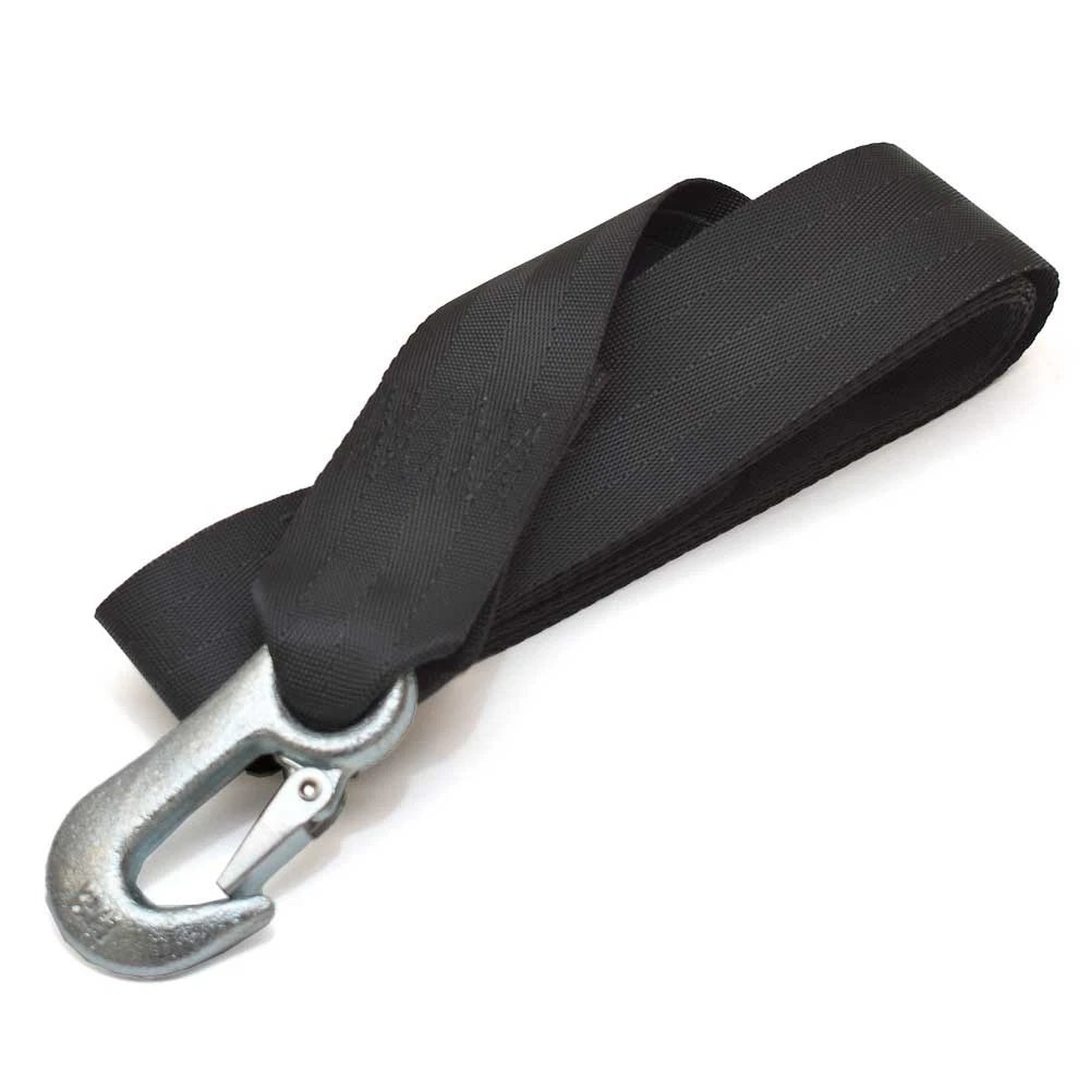Boat Winch Strap and Snap Hook - 12 Foot X 2 Inch Black