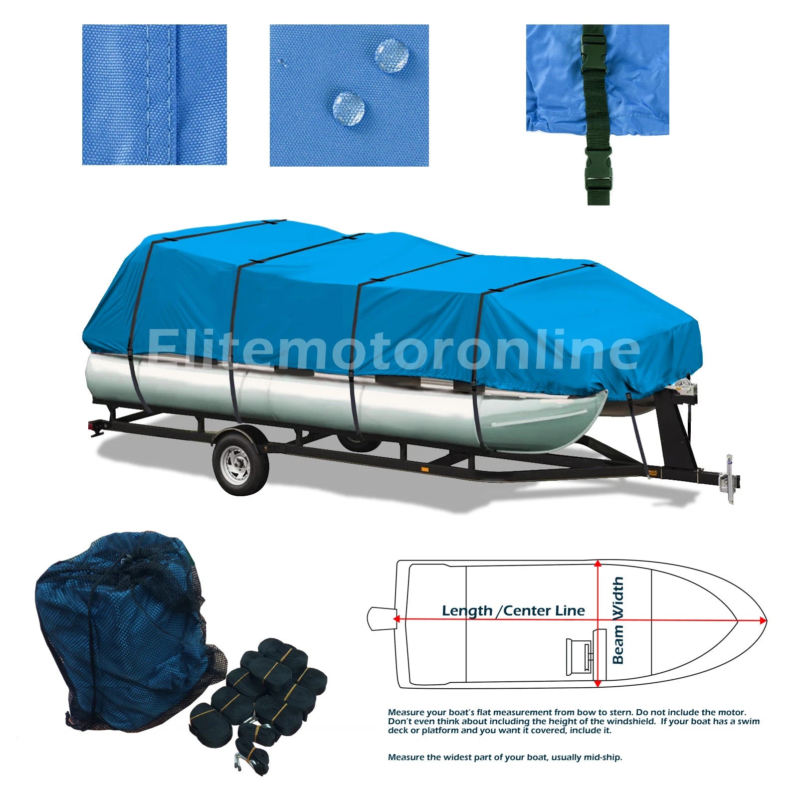 Premium Trailerable Canvas Pontoon Boat Storage Cover Fits 18' -19' L Waterproof
