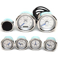 VeeThree Boat Gauge Set - Metallic Silver - Blue Evinrude (set of 7)