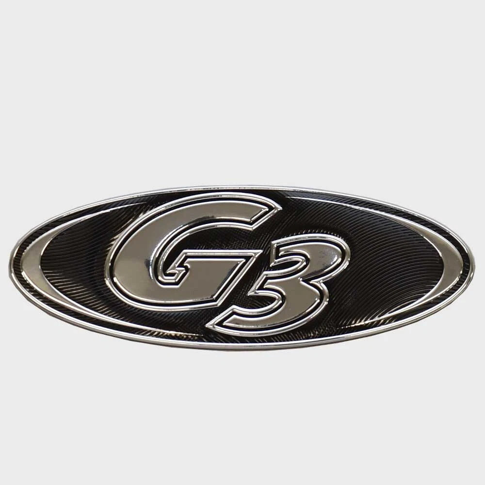 G3 Boat Seat Logo Raised Emblem 73520373 - 5 3/4 X 2 1/8 Inch Black Silver
