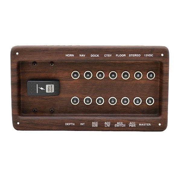 Hurricane Boat Push Button Breaker Panel - FunDeck Woodgrain