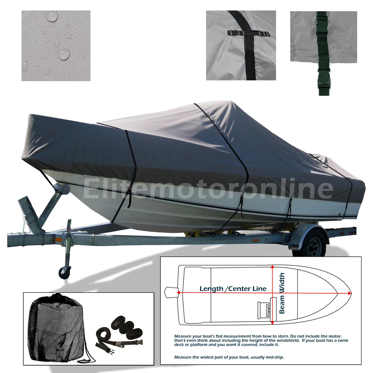 Angler 2500 Walkaround Cuddy Grey Premium Trailerable Boat Cover 600D Waterproof