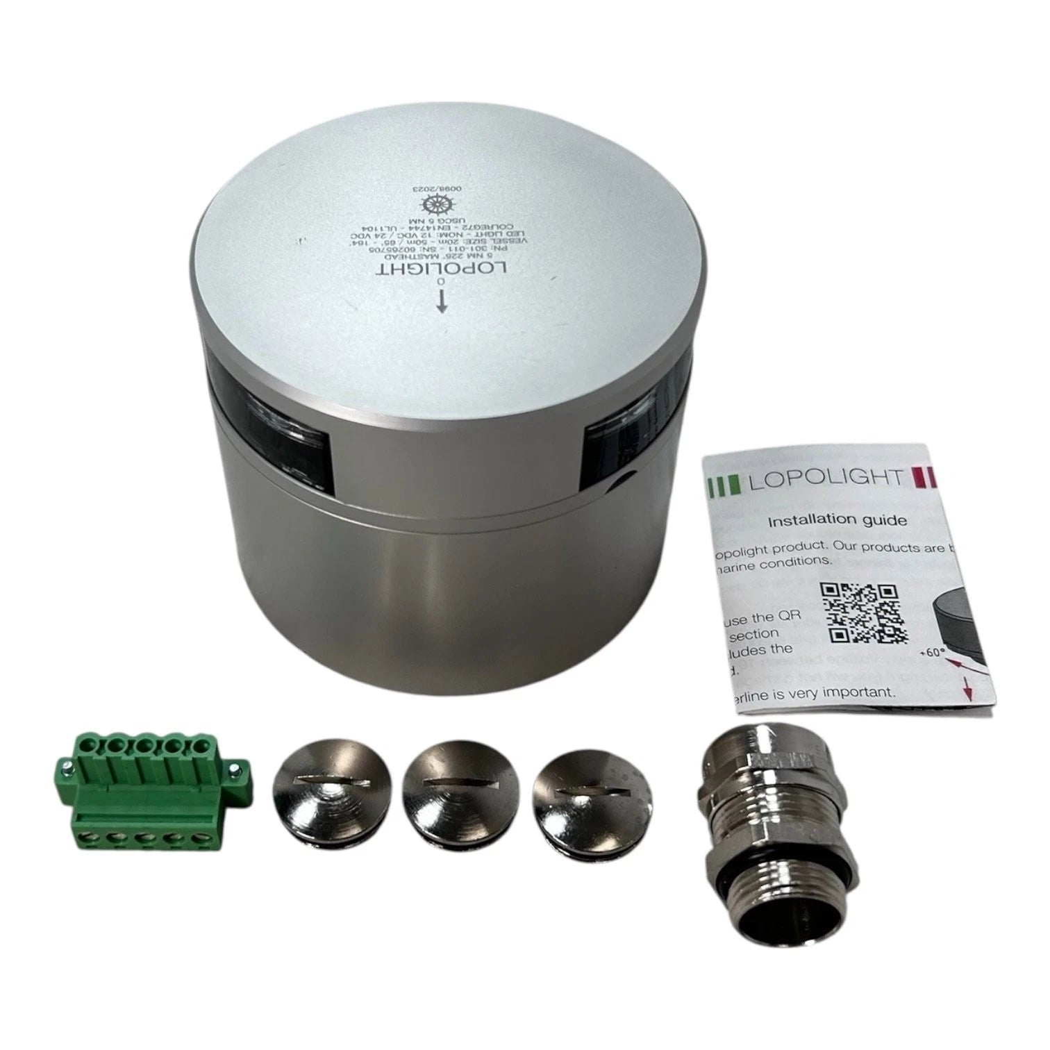 Lopolight 301-011KL, 5nm Masthead Silver Anodized Marine Navigation Light, OEM