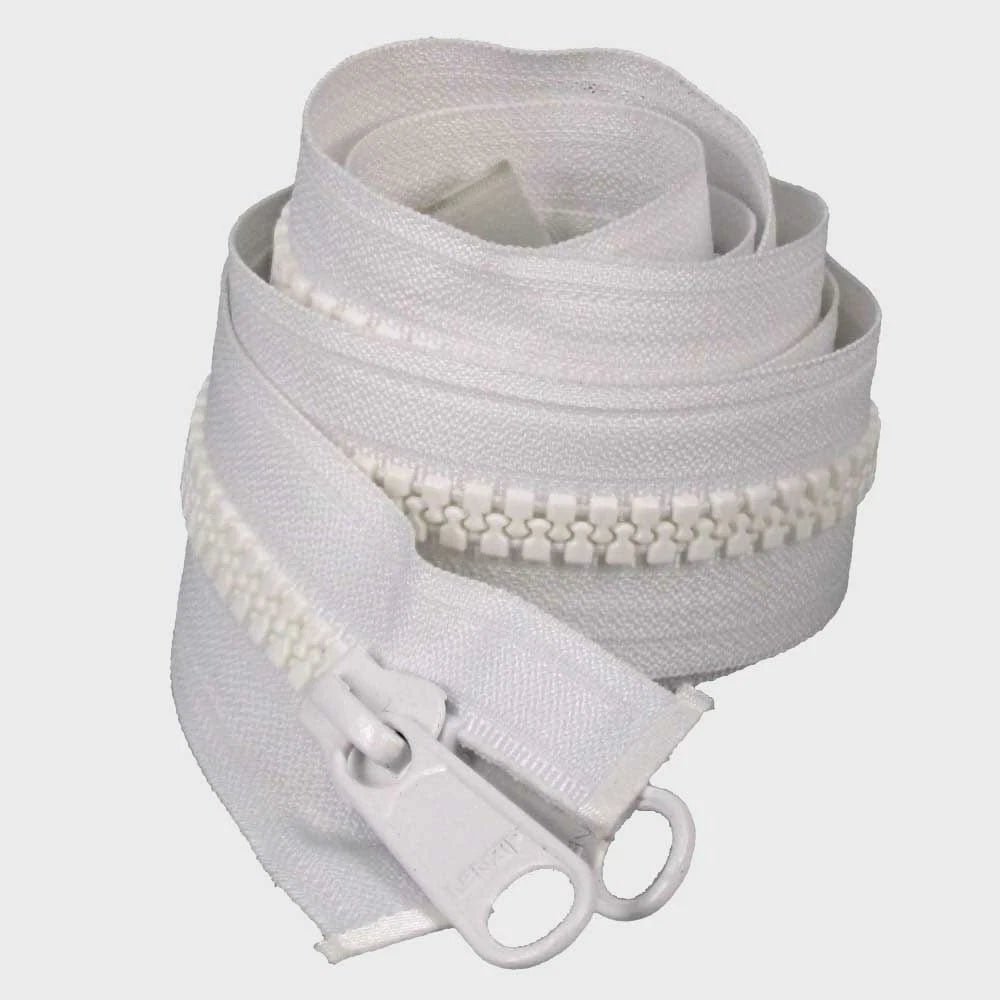 Lenzip Boat Separator Zipper - Double Pull 62 Inch White Plastic