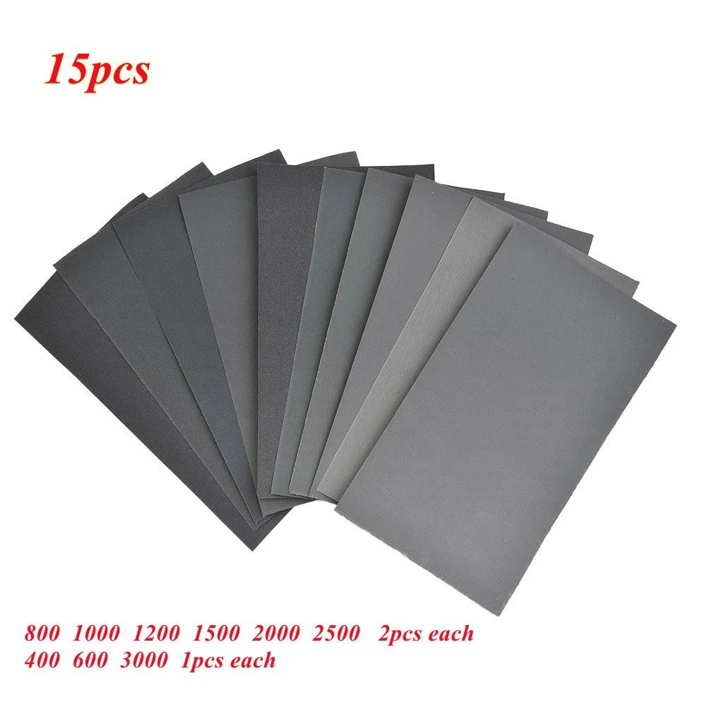 15 Piece 400 600 3000 800 1000 1200 1500 2000 2500 Grit Sandpaper Wet/Dry Tool