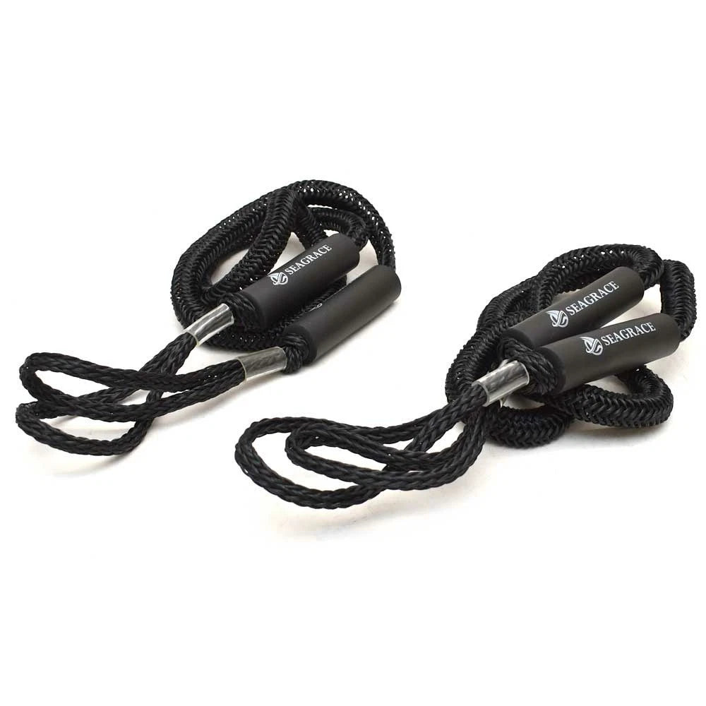 SeaGrace Boat Bungee Dock Line - 6-9 Ft Black Braided (pair)