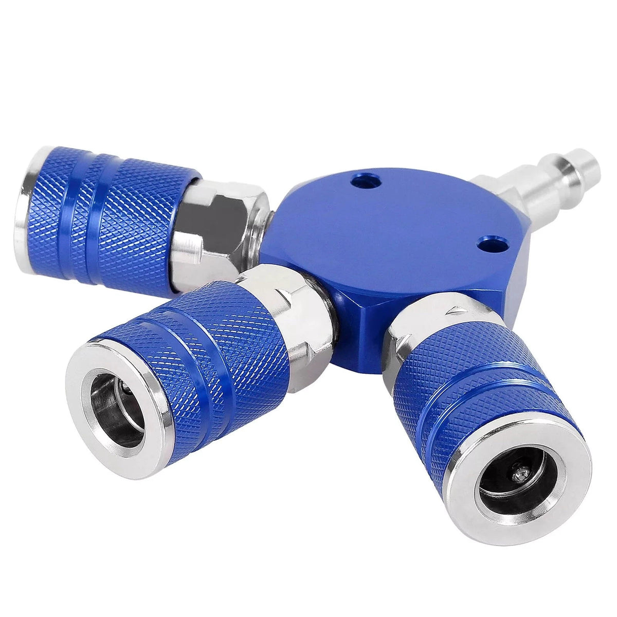 3 Way Air Manifold Air Hose Splitter 1/4 Inch Quick Connect Air Tool Blue J
