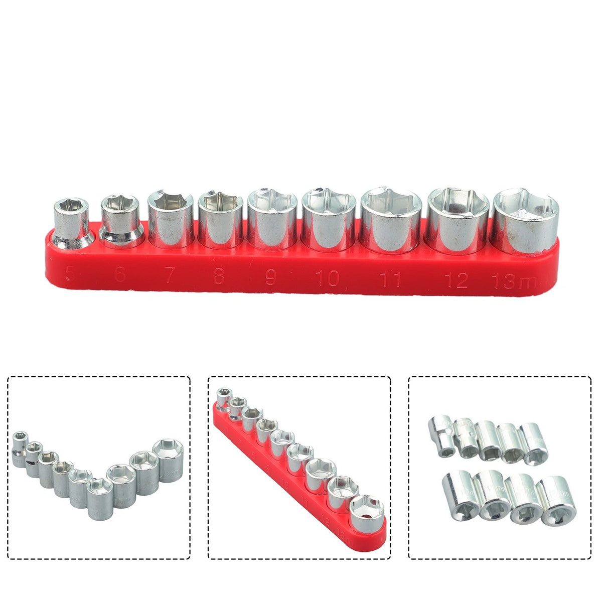 9pcs 1/4 Inch Drive 5-13mm Hex Bit Metric Socket Wrench Head Nut Removal Tool