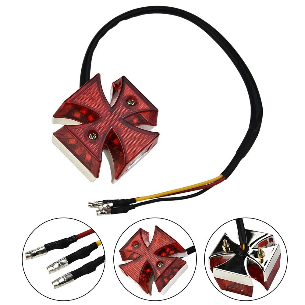 Red Maltese Iron Cross Rear Brake/Tail Light for Motorcycle Choppers Dirt Bike