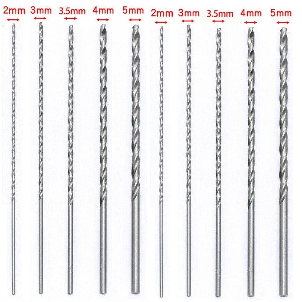 10Pcs Extra Long HSS High Speed Steel Drill Bit Set 2mm/3mm,3.5mm, 4mm,5mm Bits