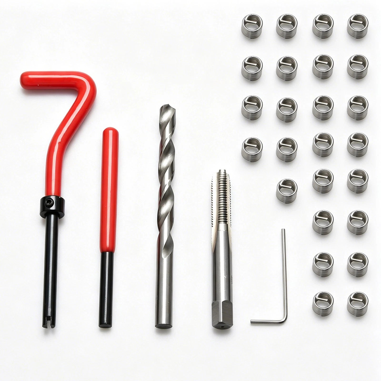 25Pcs M8 X 1.25 Thread Repair Kit with Installation Tool & Red Grip Non-slip