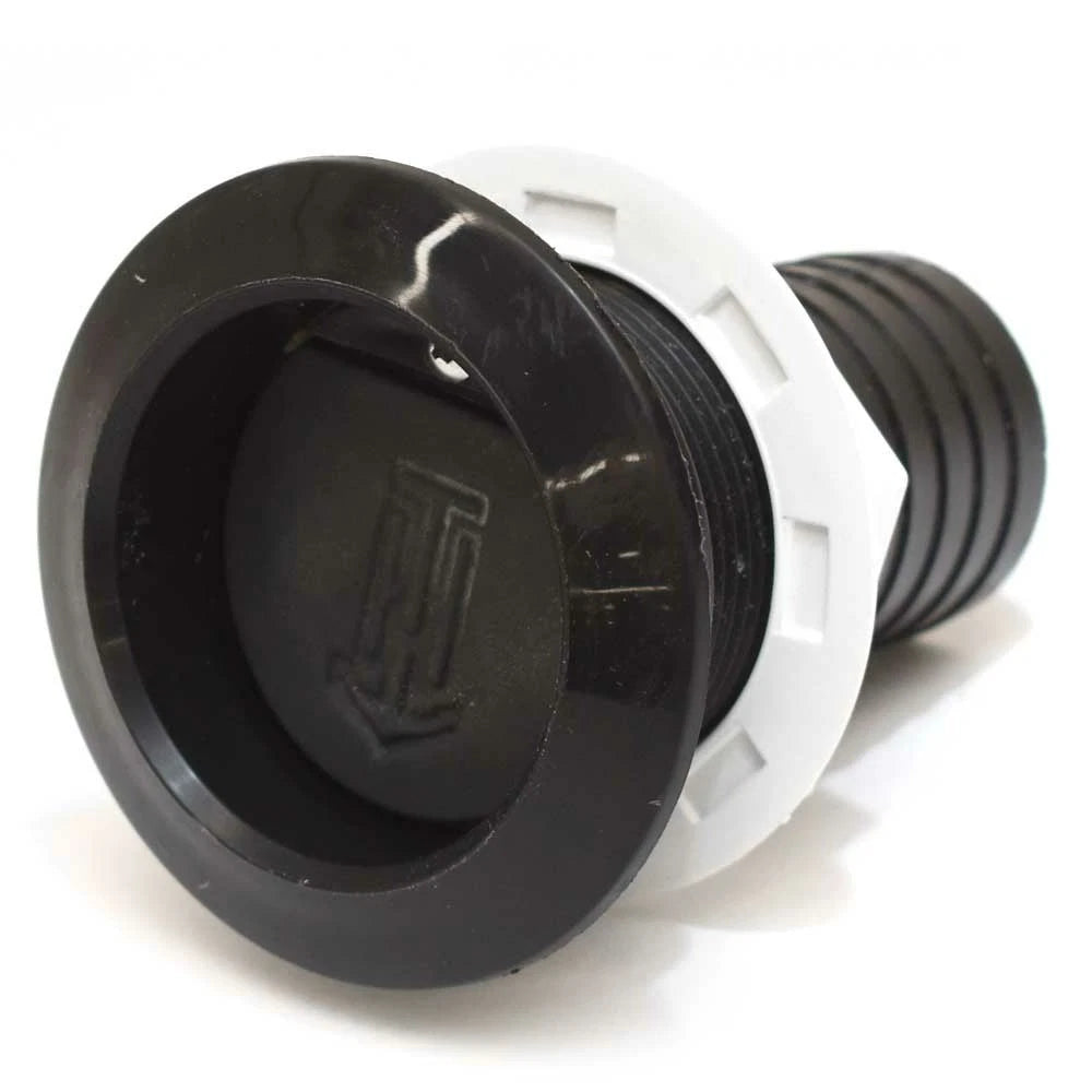 Boat Thru Hull with Flapper - 1 1/2 Inch Barbed Black White Plastic