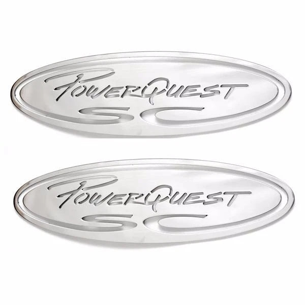 Powerquest Boat Logo Plates - 13 3/4 X 3 7/8 Inch Stainless (pair)