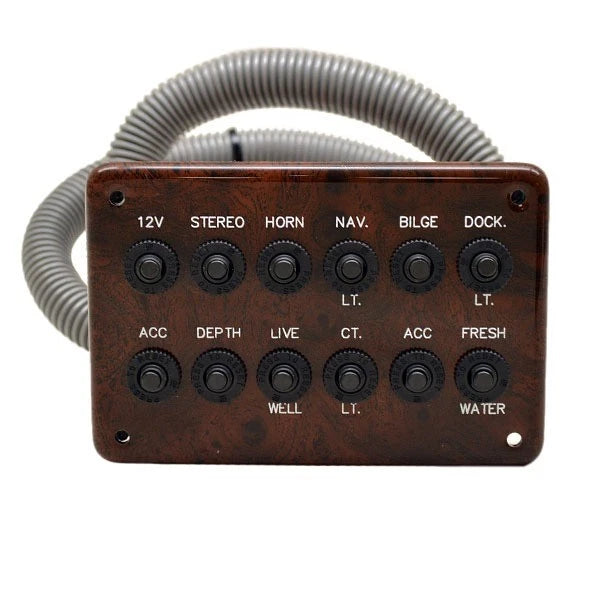 Boat Push to Reset Breaker Panel - 6 X 4 1/8 Inch Plastic Woodgrain