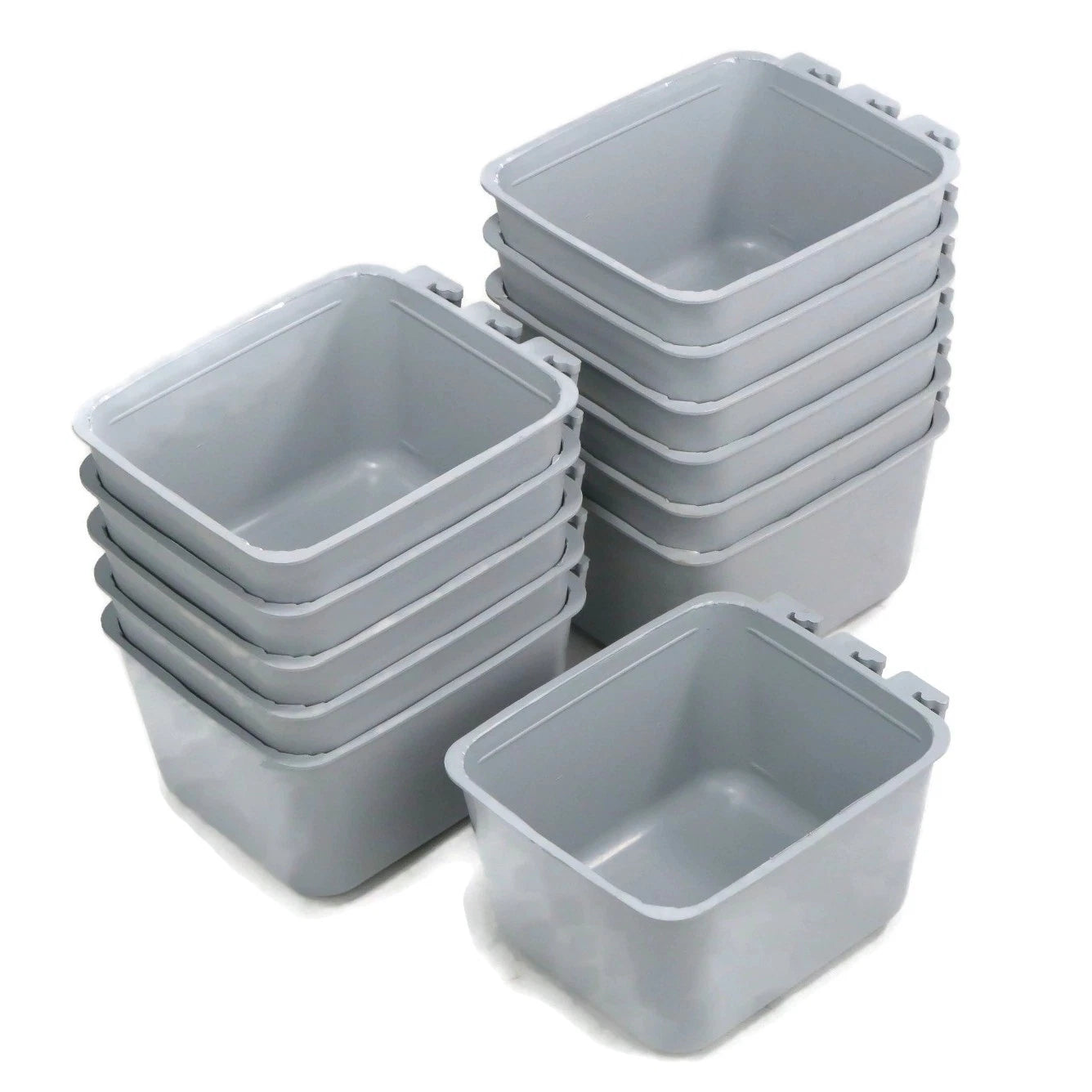 12-Pack - Gray Cage Bowls Made of Durable Plastic for Farm Animals and Pets