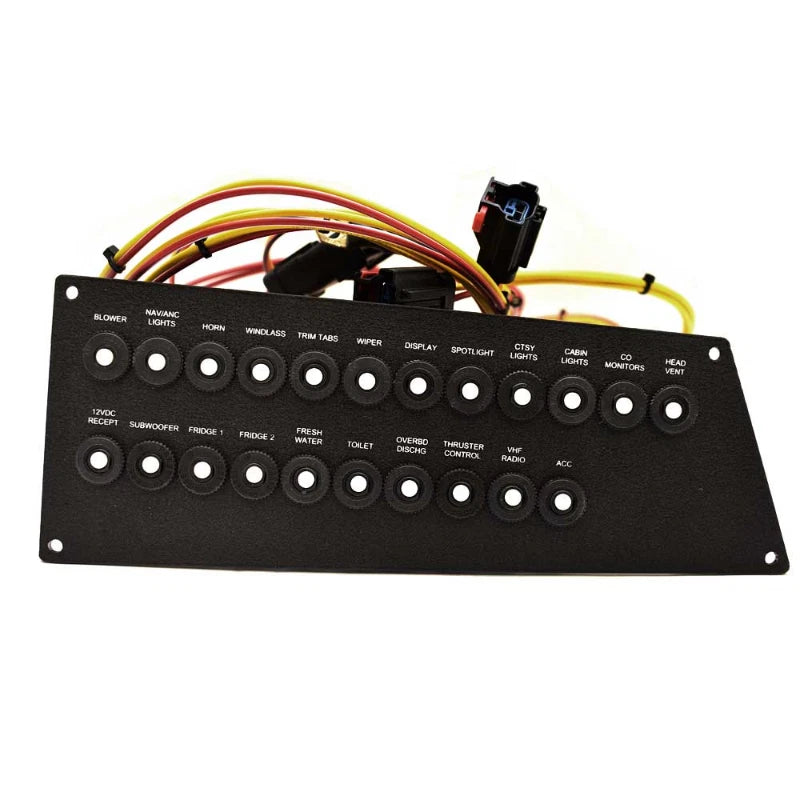 Boat Push to Reset Breaker Panel - 12VDC Black Aluminum