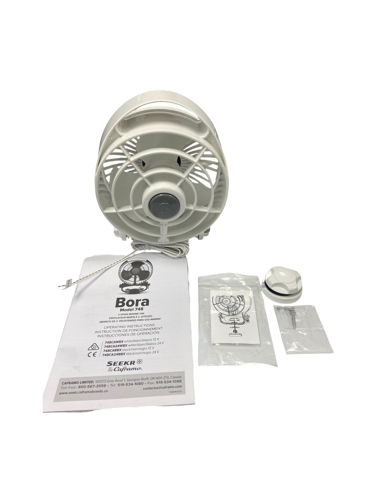 Caframo Bora 748CAWBX, Marine Fan 3 Speed, 12V, White, OEM