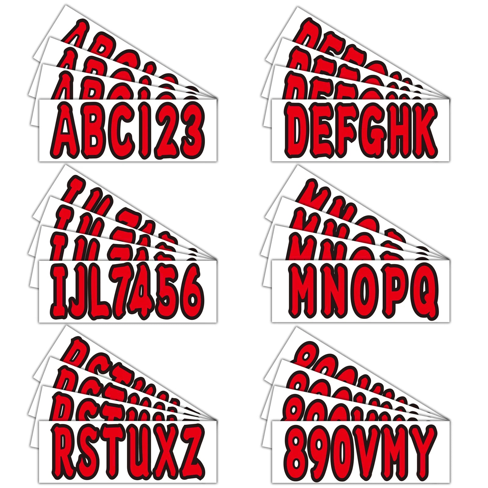 Boat Registration Identification Numbers Sticker Decals 4Sets of A-Z & 0-9 Red