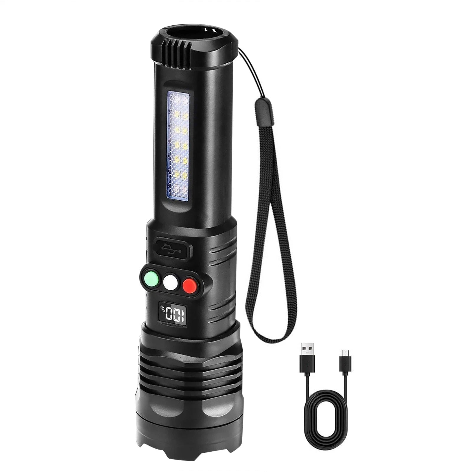Multi Color LED Flashlight Rechargeable 1200mAh Zoomable for Camping Hiking
