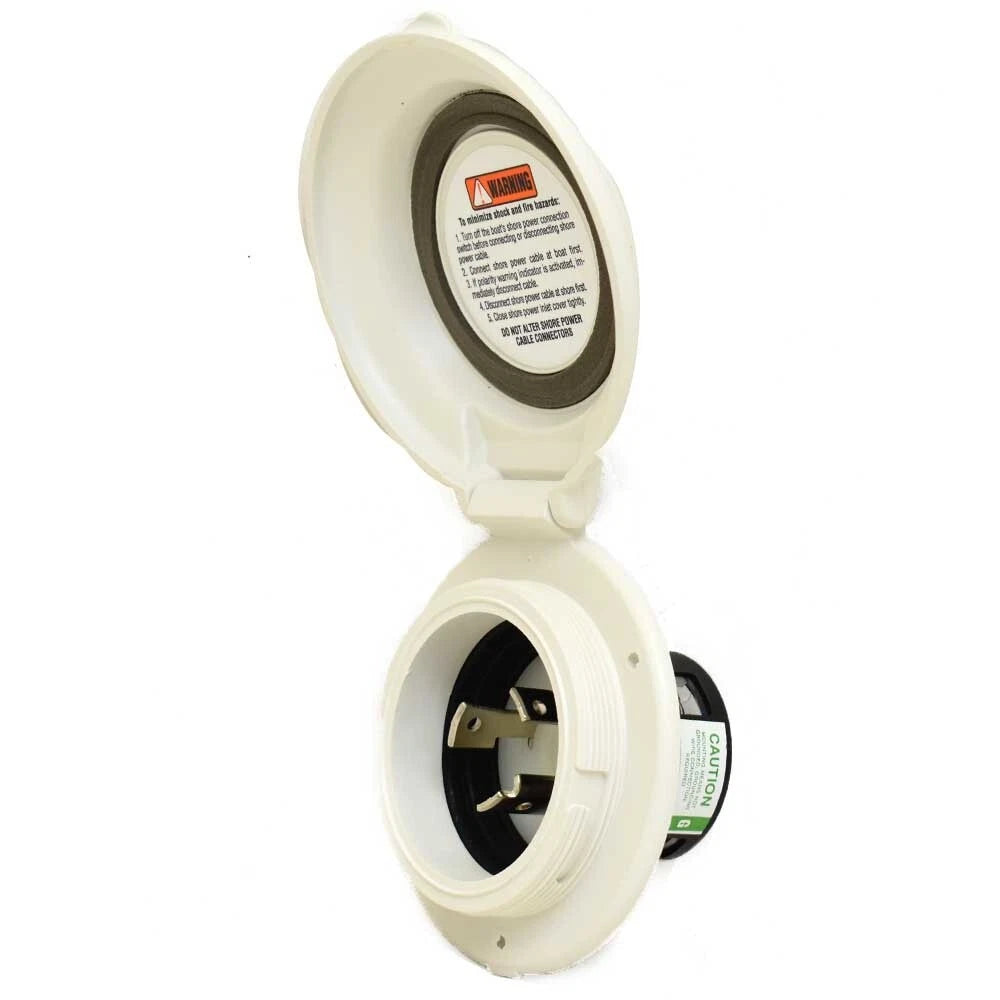 Marinco Boat Shore Power Outlet 304EL-BX - Round 16A 220V White
