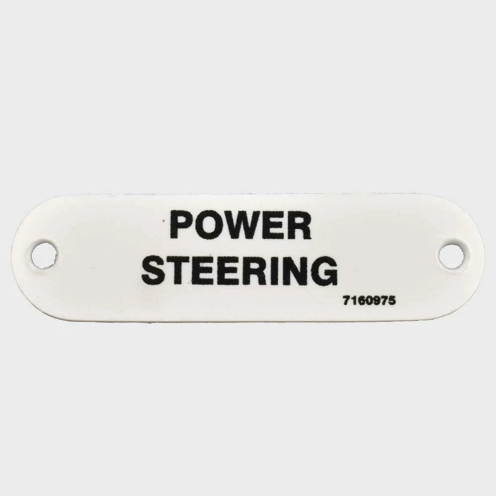Carver Boat Power Steering Label 7160975 - 2 3/4 Inch White Plastic