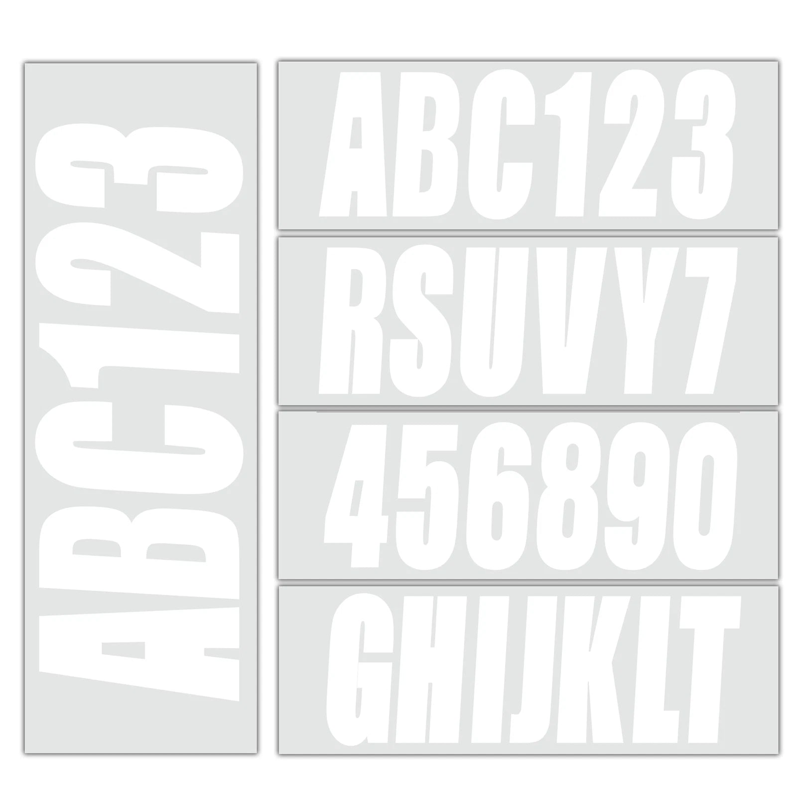 (White)Custom Boat Registration Numbers Letters Decals 4 Sets of A-Z & 0-9