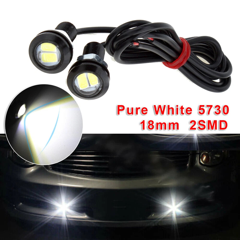 2pcs White Motorcycle Lights Strobe Backup Lamps Mirror Mount