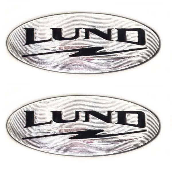 Lund Boat Seat Logo Emblems 1986277 - Iron on 5 X 2 Inch Silver (pair)