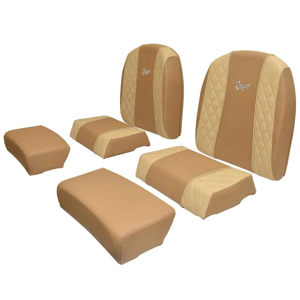 Ranger 2360 - 2510 Bay Boat Leaning Post Seat Cushions - Brown Cream