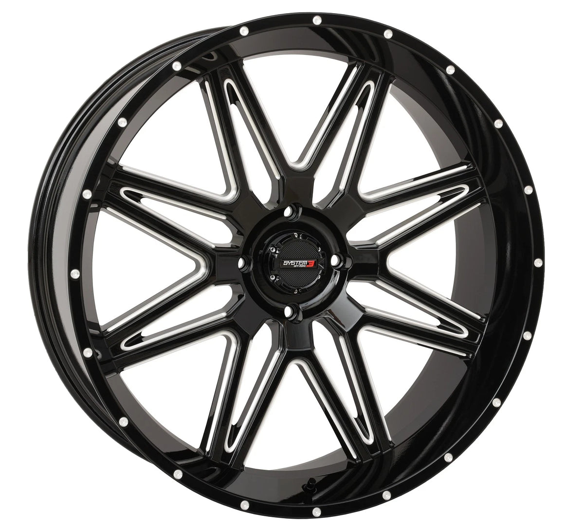 SYSTEM 3 St7 Wheel 24x9 5+4 (0mm) 4/137 Gloss Black Milled for ATV/UTV