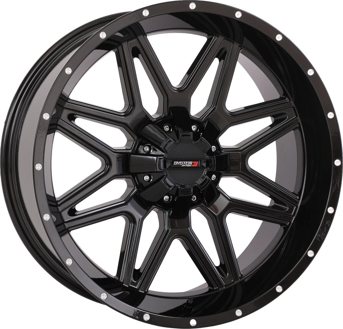 System 3 St7 Wheel 20x9 5+4 Offset for ATV/UTV 4/156 Beadlock Gloss Black