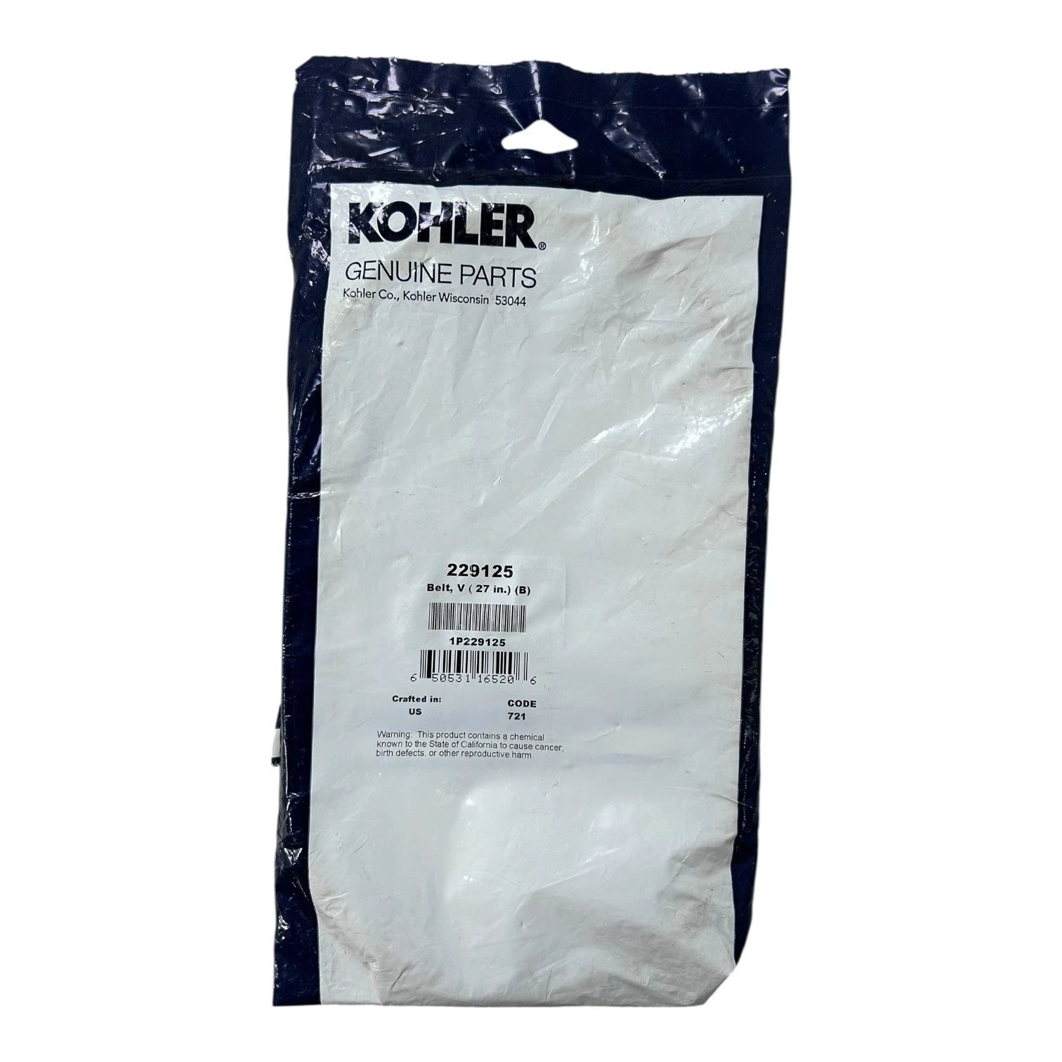 Kohler 229125, Marine Generator V Belt 27 Inch (b), OEM