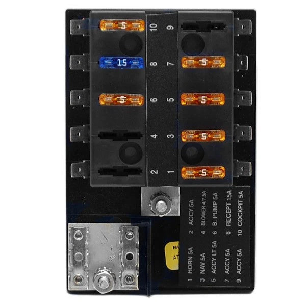 Boat Fuse Block Panel - 10 Position 5 X 3 3/8 Inch