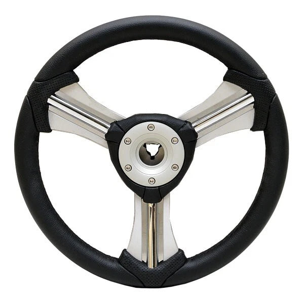 Boat Steering Wheel - Aluminum 13 3/4 Inch Black Silver