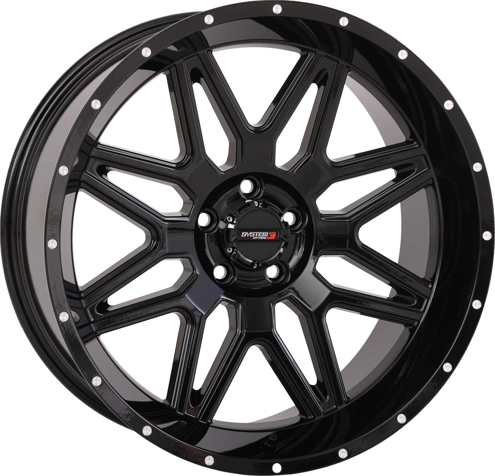 System 3 St7 Wheel 20x9 5+4 (0mm) for ATV/UTV with Beadlock, Gloss Black