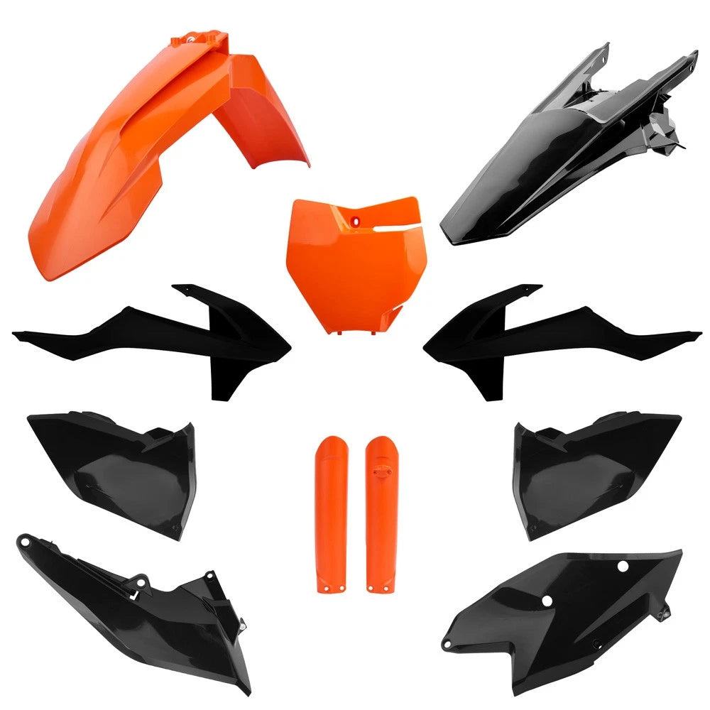POLISPORT PLASTIC KIT + FORK GUARDS KTM SX250 2017-2018, ORANGE/BLACK