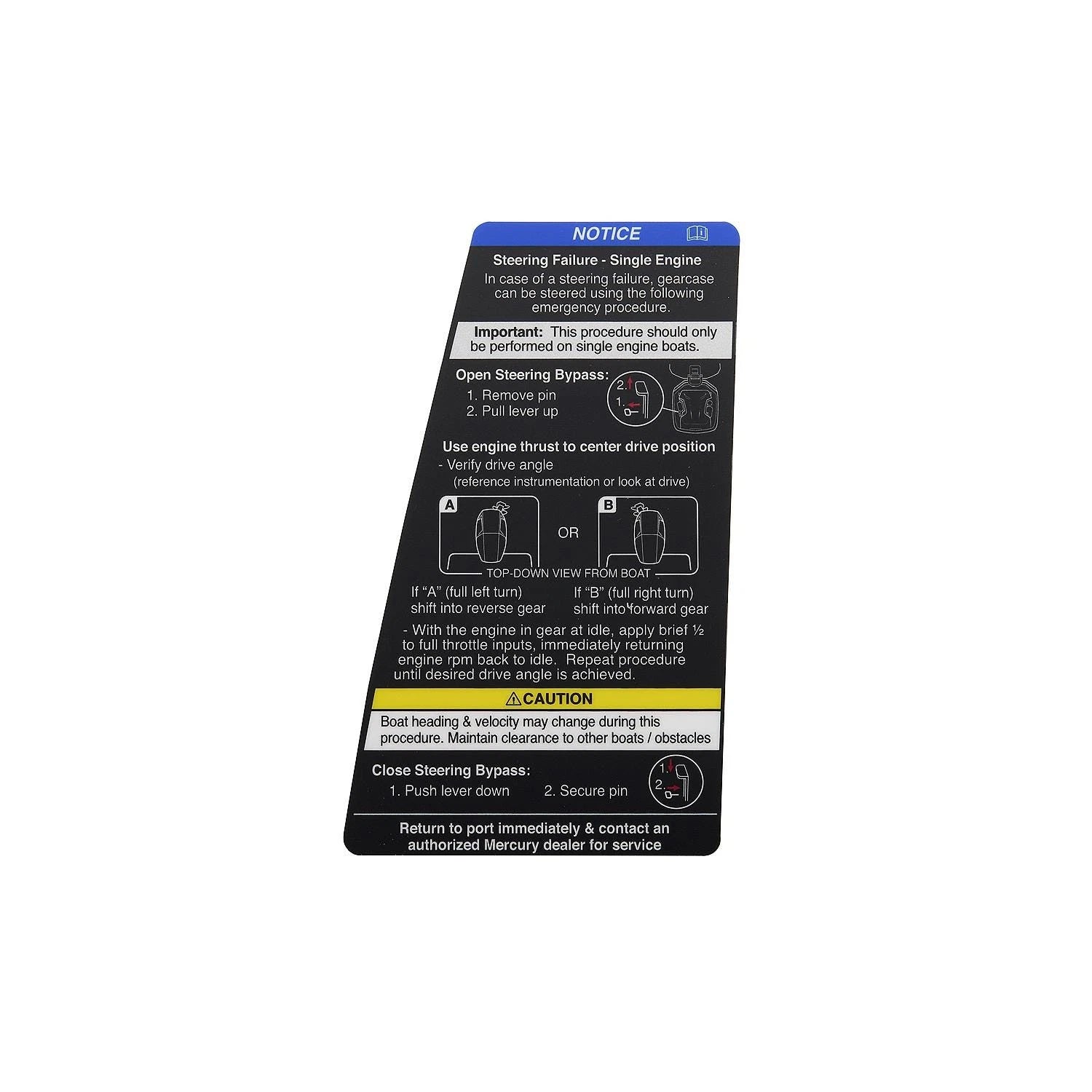 Mercury 8M0185159, Steering Failure Decal for V12 Outboards OEM