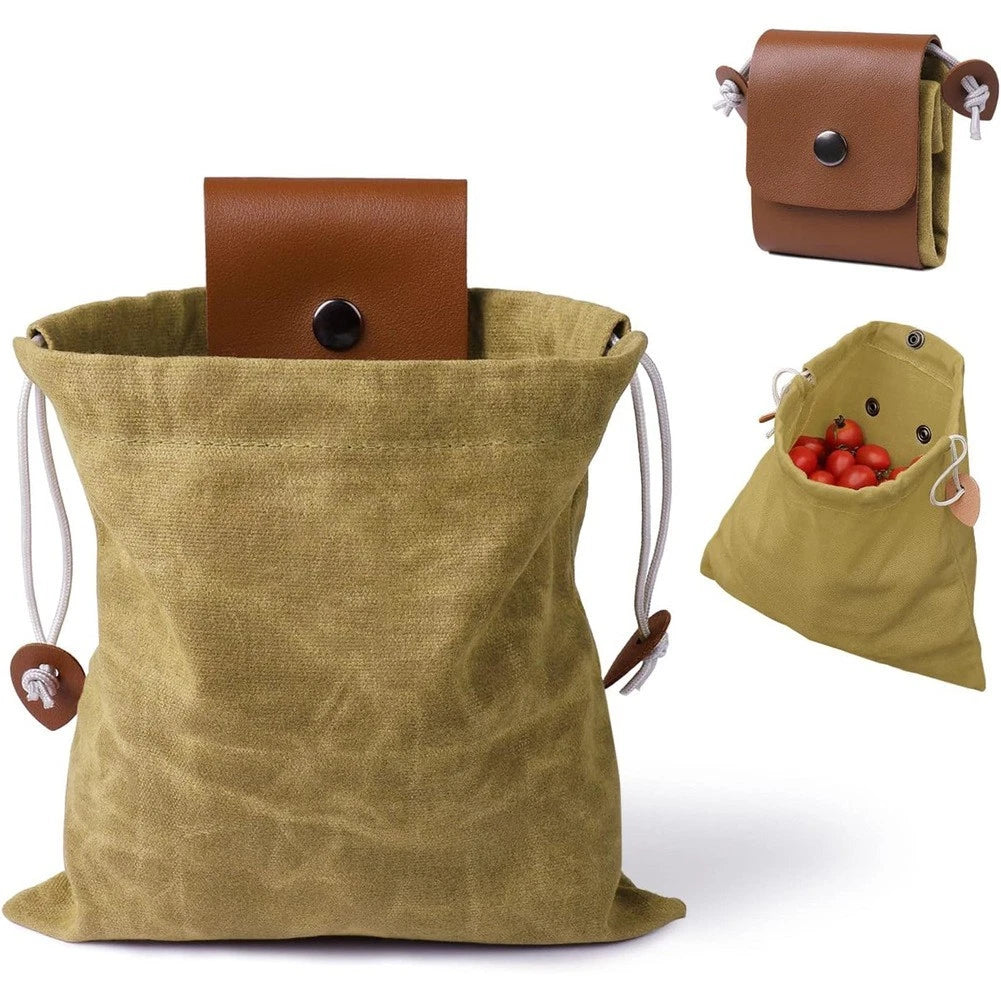 Foraging Bag Foldable Canvas Leather Pouch for Outdoor Hiking and Camping