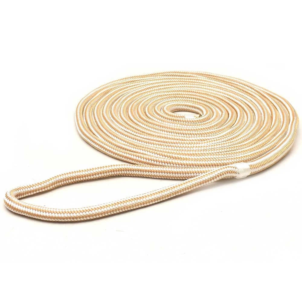SeaGrace Boat Dock Line - Double Braided 3/8 Inch X 15 FT Gold White