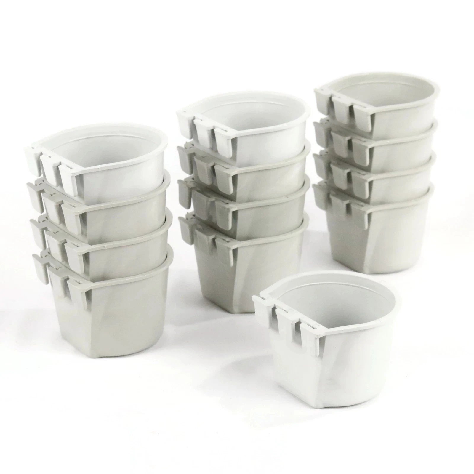 12-Pack - Gray Cage Bowls Made of Heavy Duty Plastic for Farm Animals & Pets