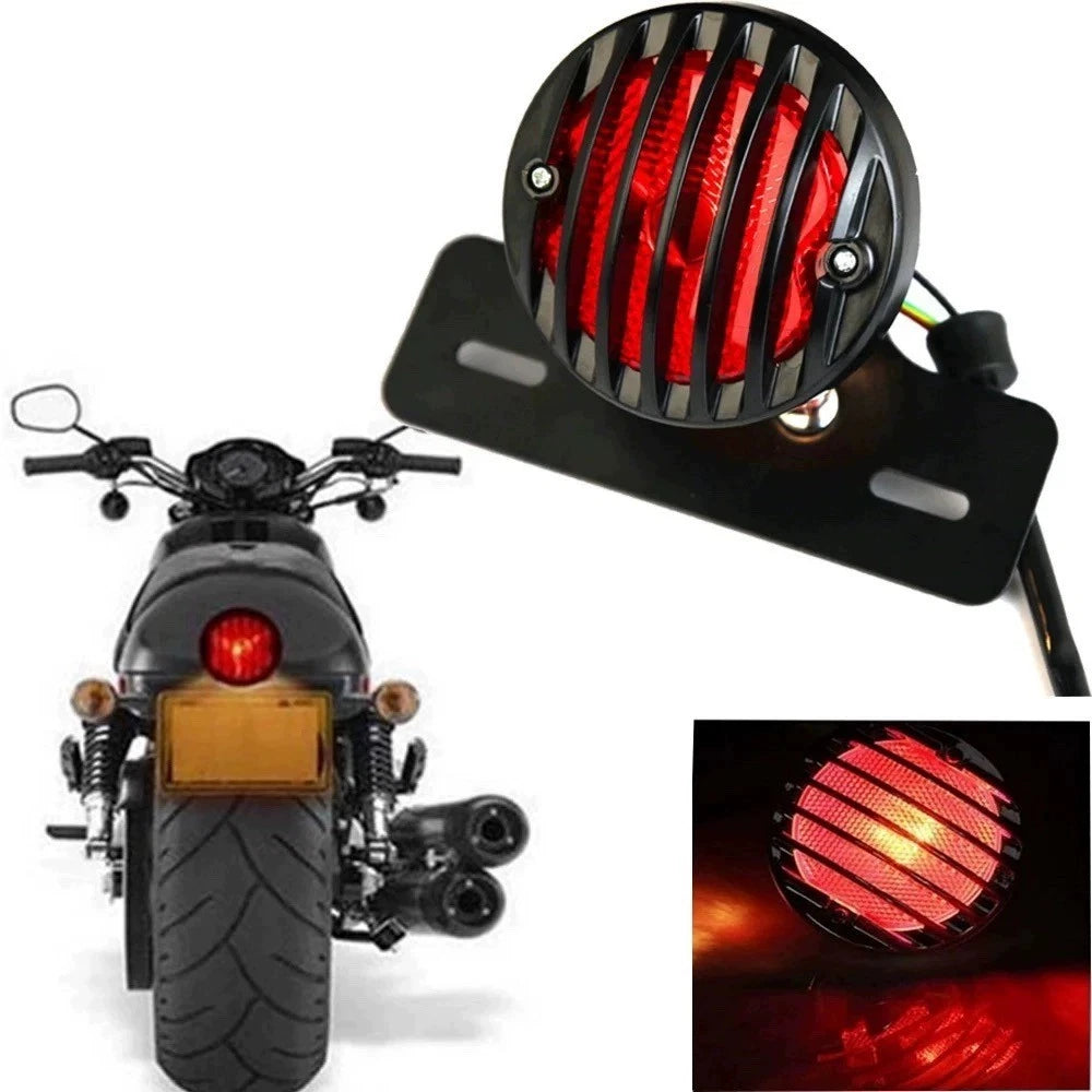 Retro Motorcycle LED Tail Brake Light with License Plate Bracket 12V