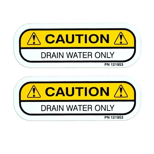 Tracker Boat Caution Decal Stickers - Drain Water Only (pair)