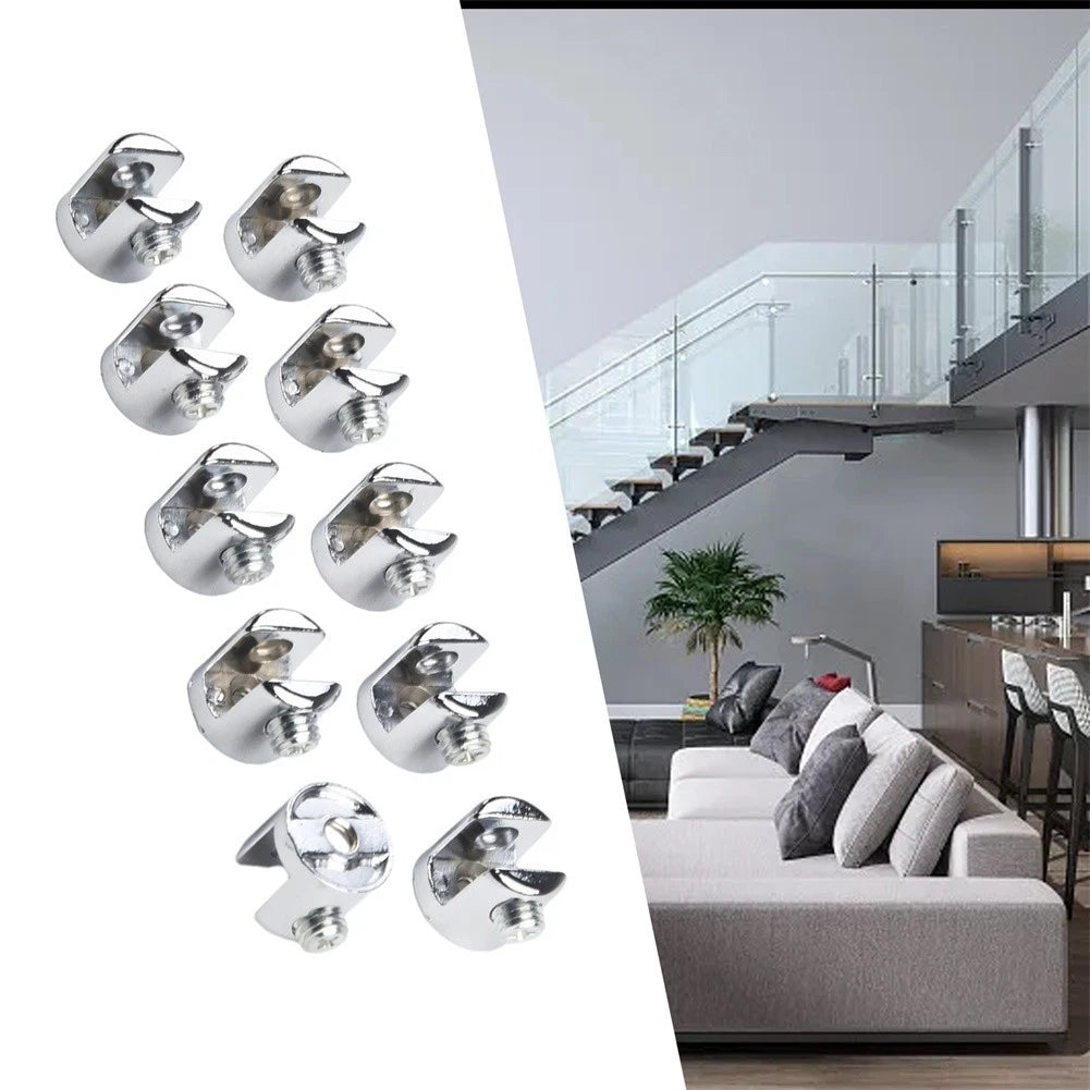 10pcs Glass Shelf Support Clamp Brackets Clip Chrome Shelves 6-8mm Clip Tool