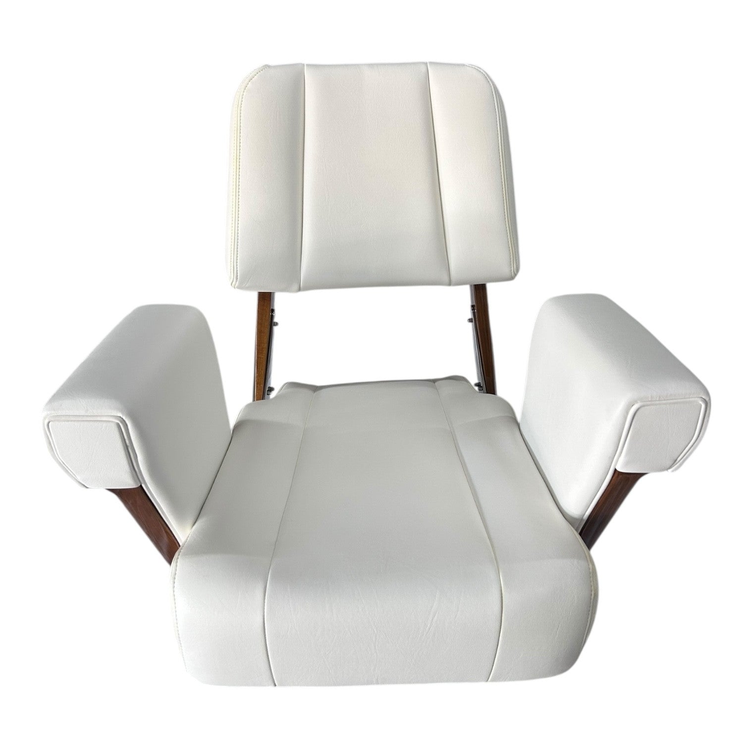 Murray Boats Teak Ladderback Helm Chair with White Cushions ( Minor Yellowing )