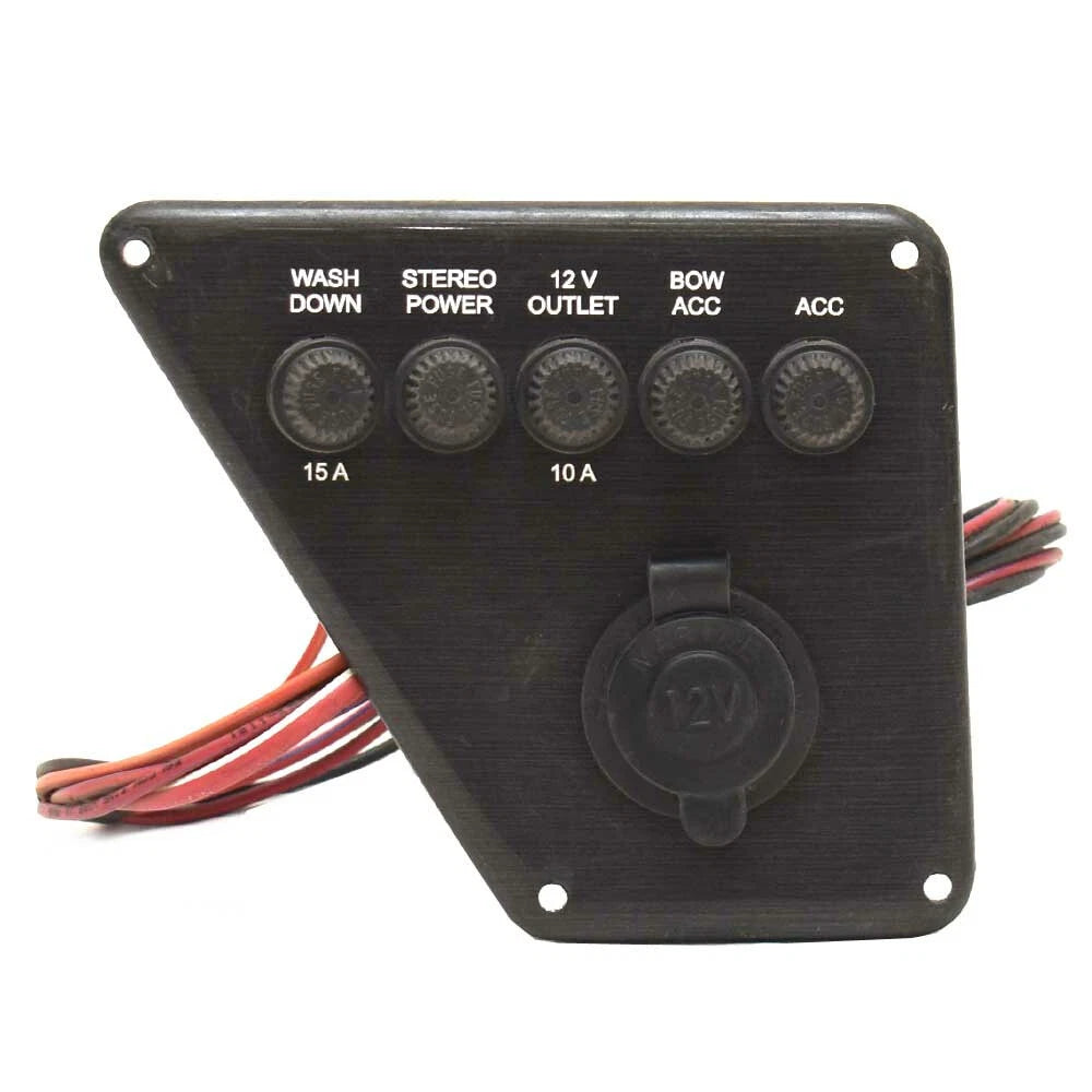 Lund Boat Fuse Panel 2118576 - Gray Brushed Plastic Fuse/12V Outlet