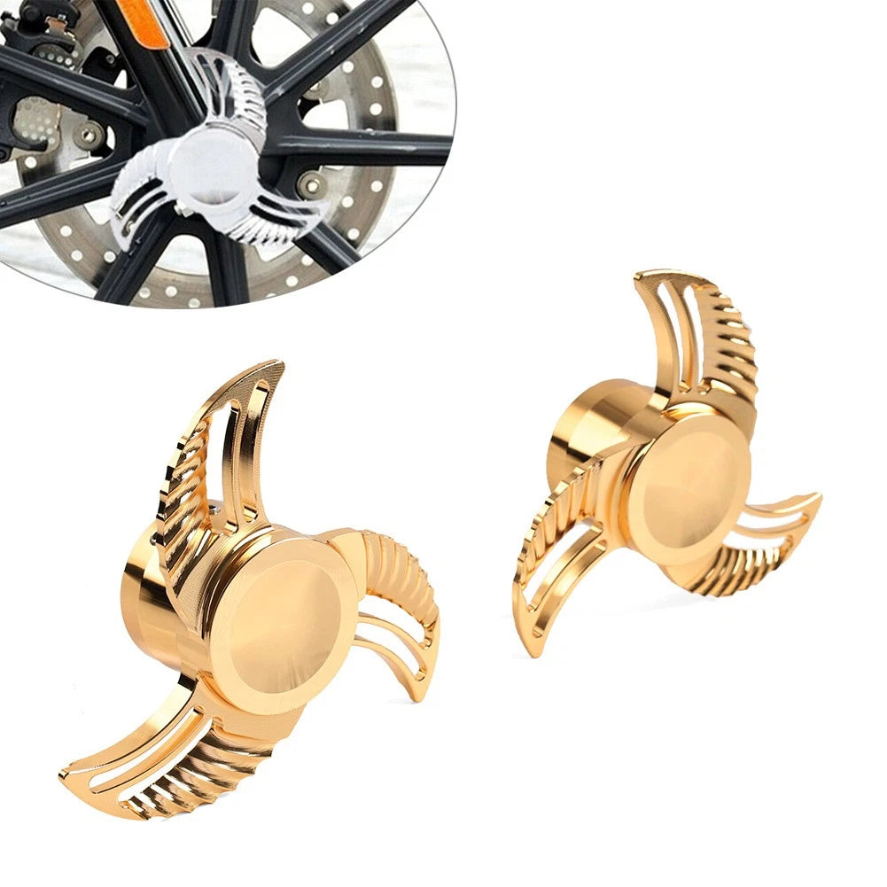 2x Gold Spun Blade Spinning Front Axle Caps Nut Cover for Harley Softail 2007-17