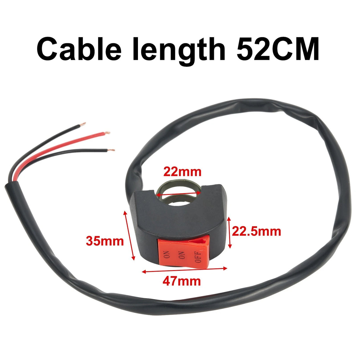 ON/OFF Switch Handlebar Switch 22mm About 52cm/20.5 - " DC12V/10A Motorcycle