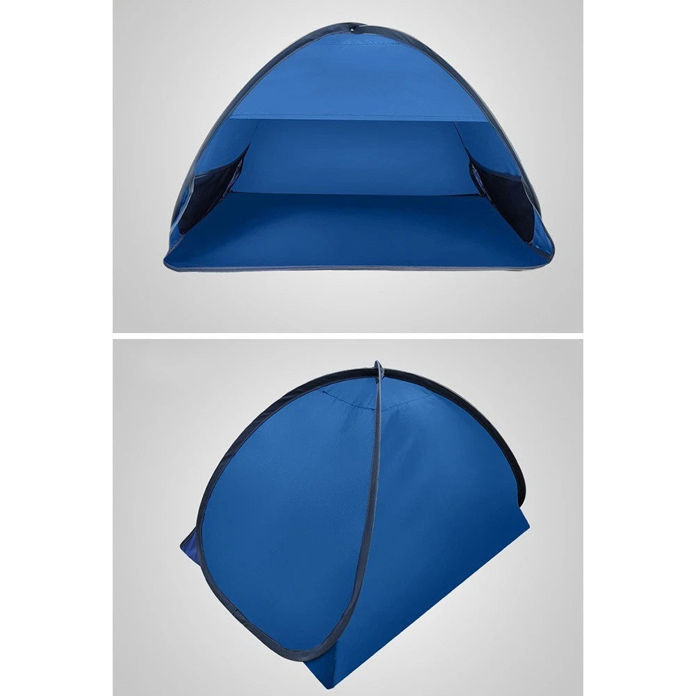 Sleek Silver Coated Beach Tent with Windproof Features and Storage Bag