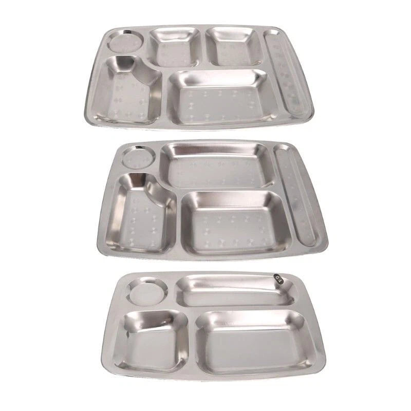Stainless Steel 4/5/6 Compartment Dish Indian Thali Plate Dish BBQ Camping